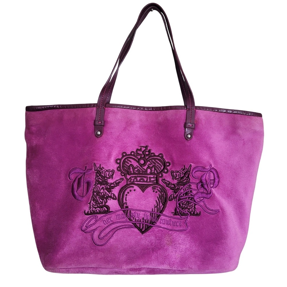 Juicy Couture Vintage‎ Y2K Velour Tote Bag Purple Heart Crown Crest Logo